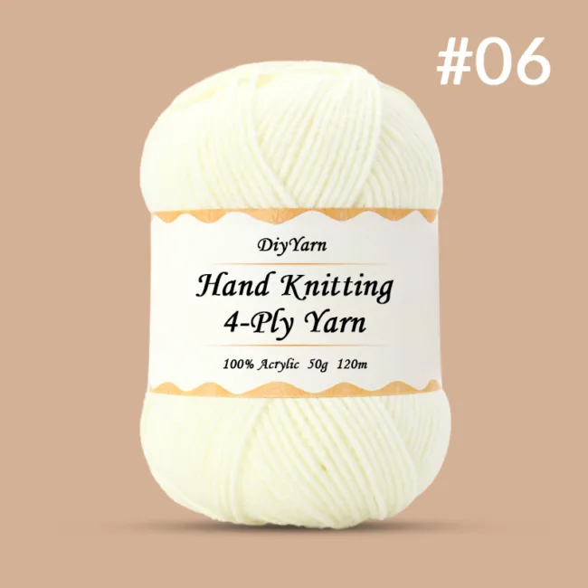 4-Ply Hand-Knitting Yarn – 50g, 120m, 99 Colors - #06 Milk White