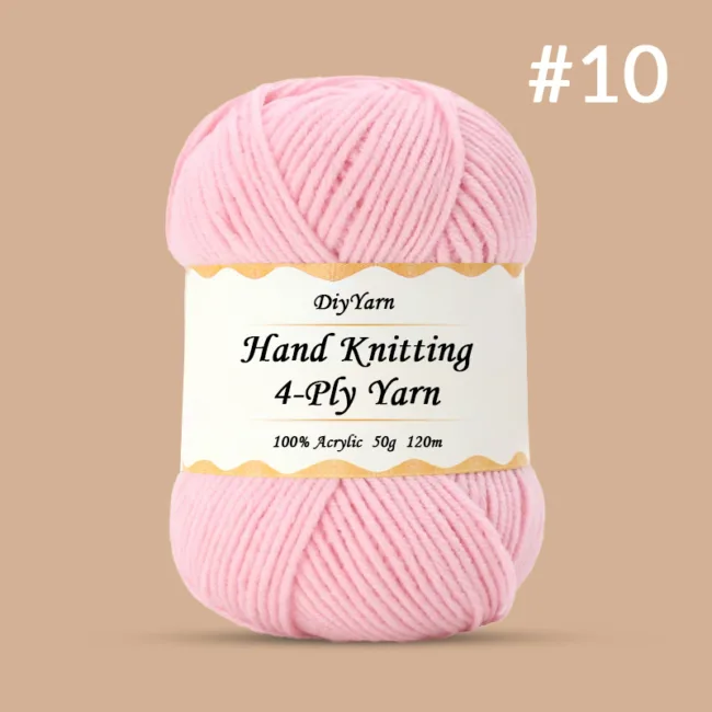 4-Ply Hand-Knitting Yarn – 50g, 120m, 99 Colors - #10 Tender Pink