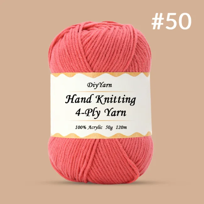 4-Ply Hand-Knitting Yarn – 50g, 120m, 99 Colors - #50 Western Pink