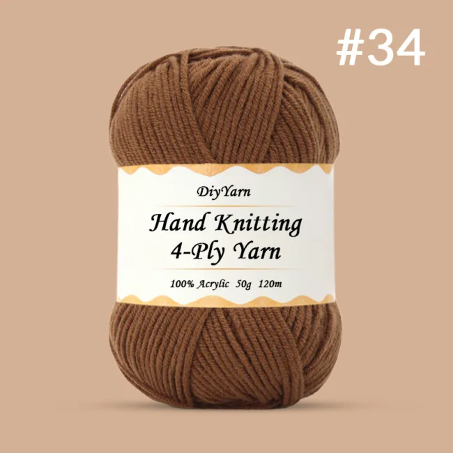 4-Ply Hand-Knitting Yarn – 50g, 120m, 99 Colors - #34 Dark Brown