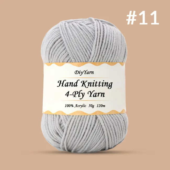 4-Ply Hand-Knitting Yarn – 50g, 120m, 99 Colors - #11 Elegant Gray