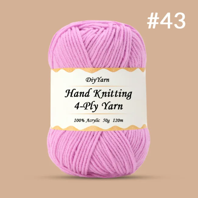 4-Ply Hand-Knitting Yarn – 50g, 120m, 99 Colors - #43 Lilac Pink