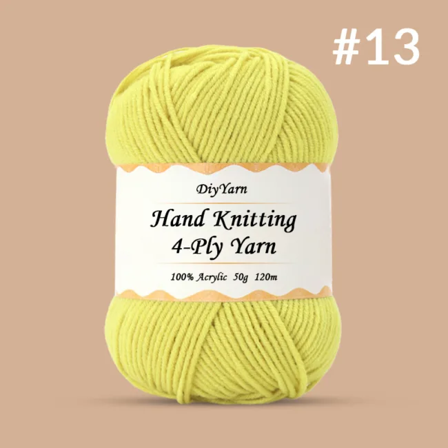 4-Ply Hand-Knitting Yarn – 50g, 120m, 99 Colors - #13 Light Grass Yellow