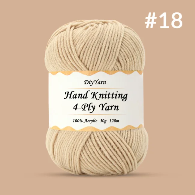4-Ply Hand-Knitting Yarn – 50g, 120m, 99 Colors - #18 Light Khaki