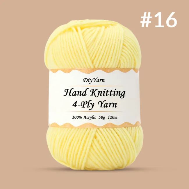 4-Ply Hand-Knitting Yarn – 50g, 120m, 99 Colors - #16 Milk Yellow