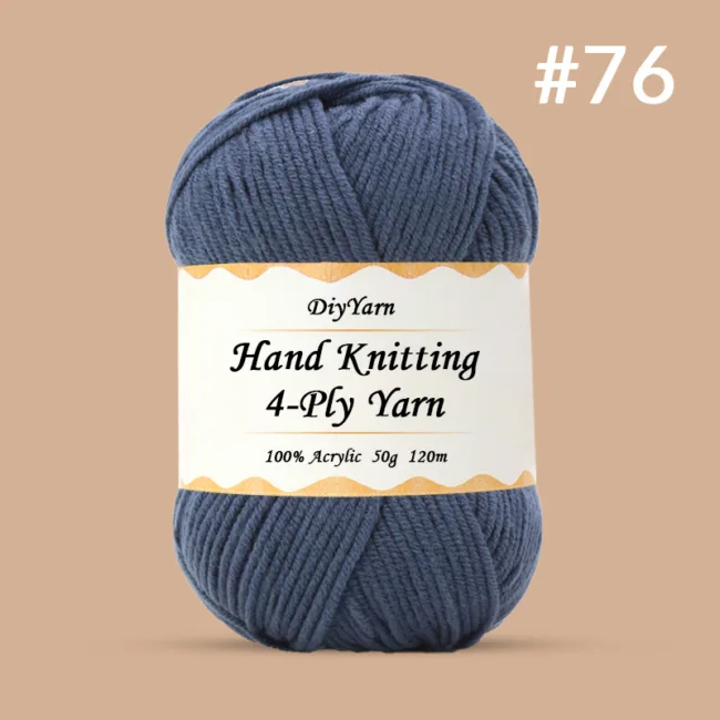 4-Ply Hand-Knitting Yarn – 50g, 120m, 99 Colors - #76 Deep Blue Gray