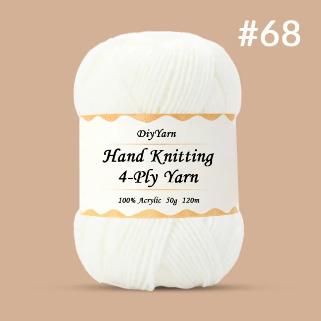 4-Ply Hand-Knitting Yarn – 50g, 120m, 99 Colors - #68 Pure White